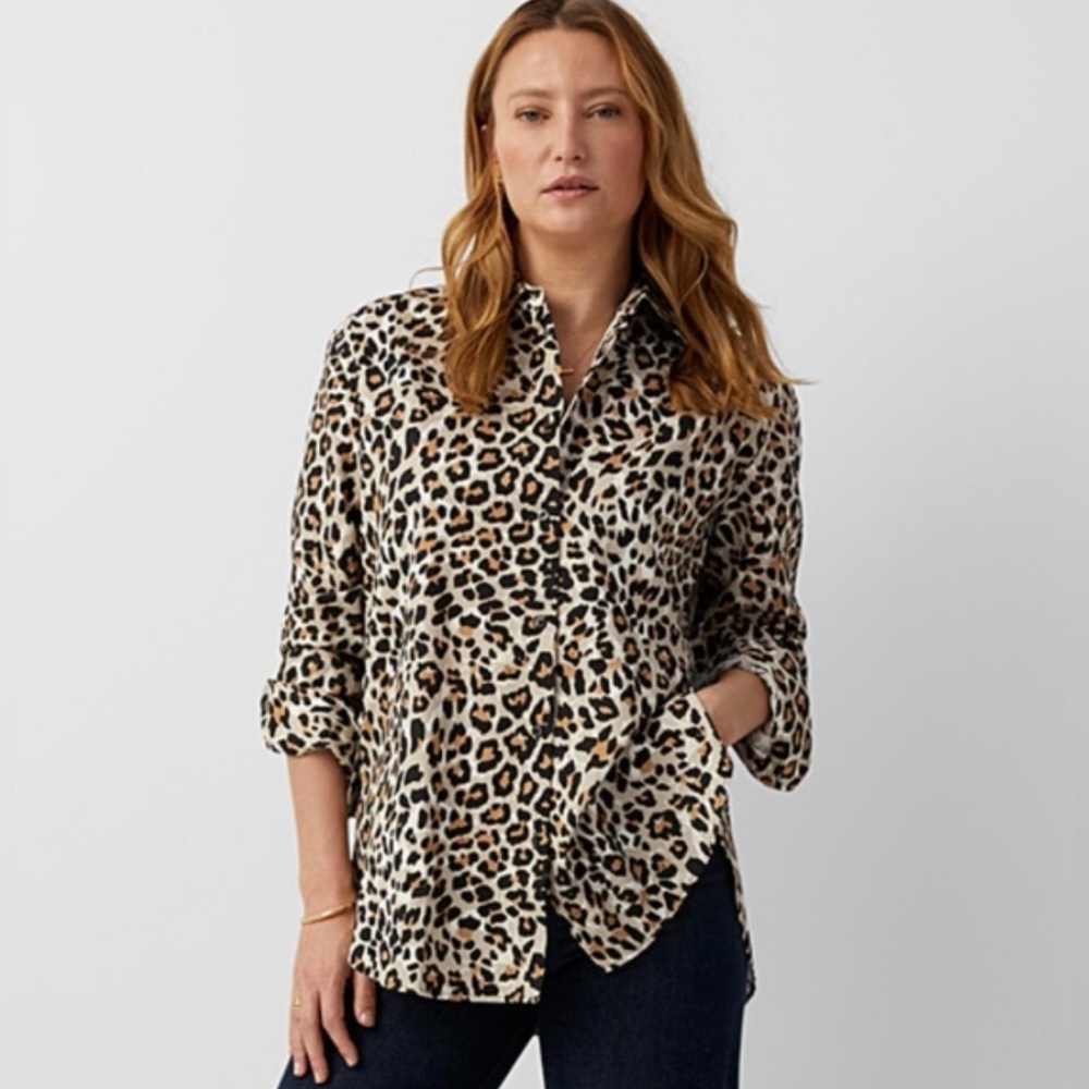 JONES NEW YORK Leopard Print Women's SHIRT size Large